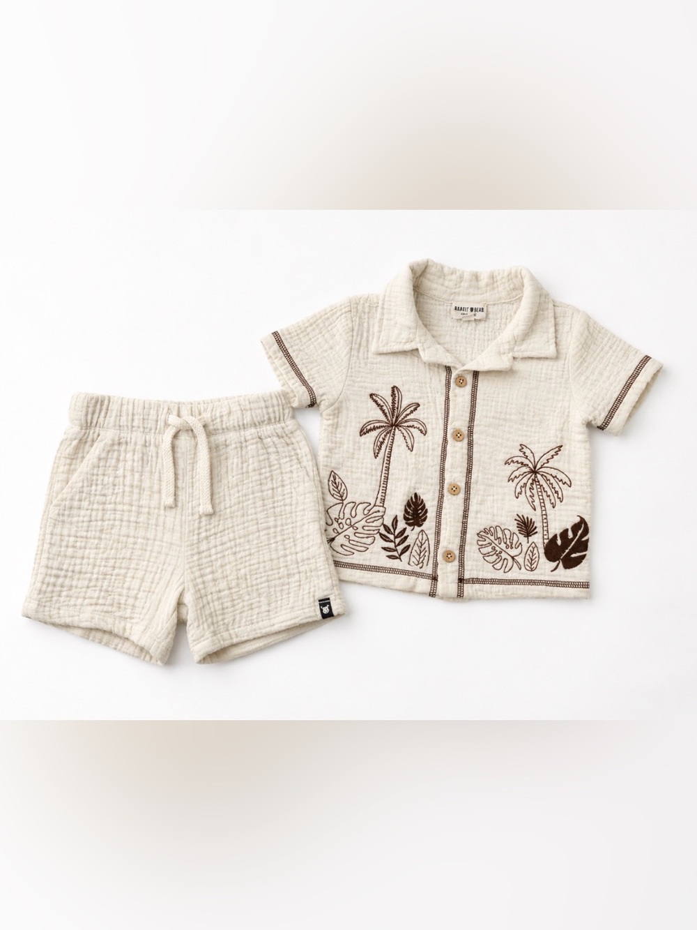 Rabbit & Bear Tropical Embroidered Muslin Short Set Size 3T